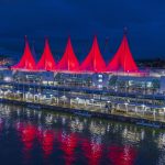 Canada place sails of light coloured red